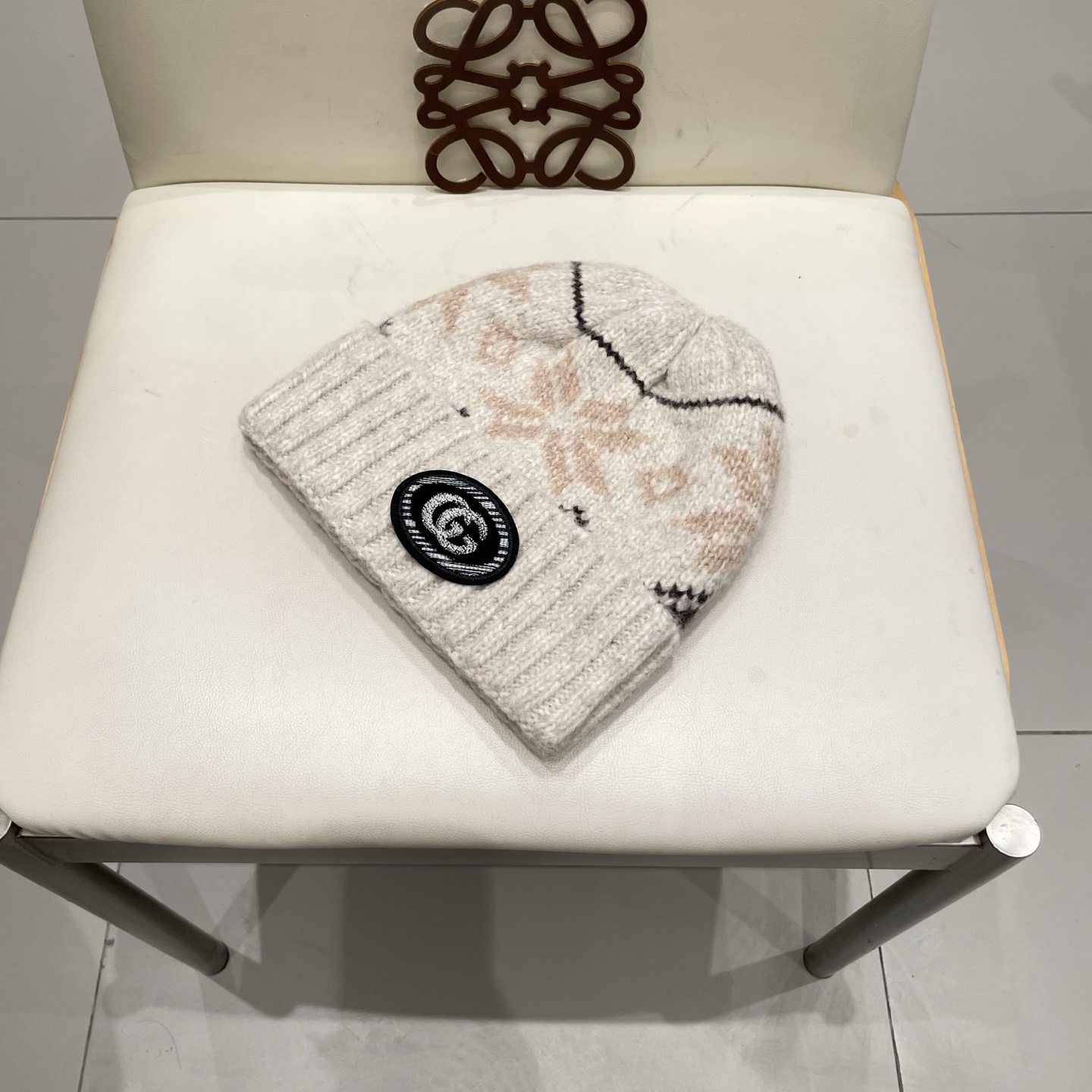 gucci古奇提花费尔岛风针织帽秋冬护耳羊绒保暖厚实毛线帽子休闲冷帽女