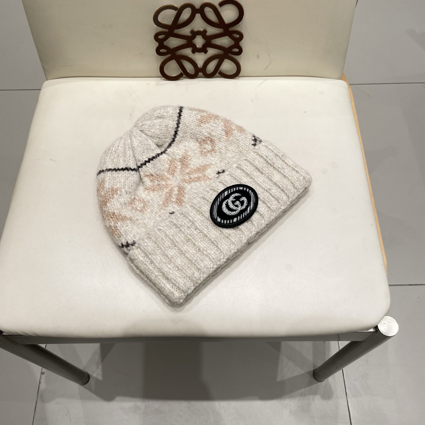 gucci古奇提花费尔岛风针织帽秋冬护耳羊绒保暖厚实毛线帽子休闲冷帽女