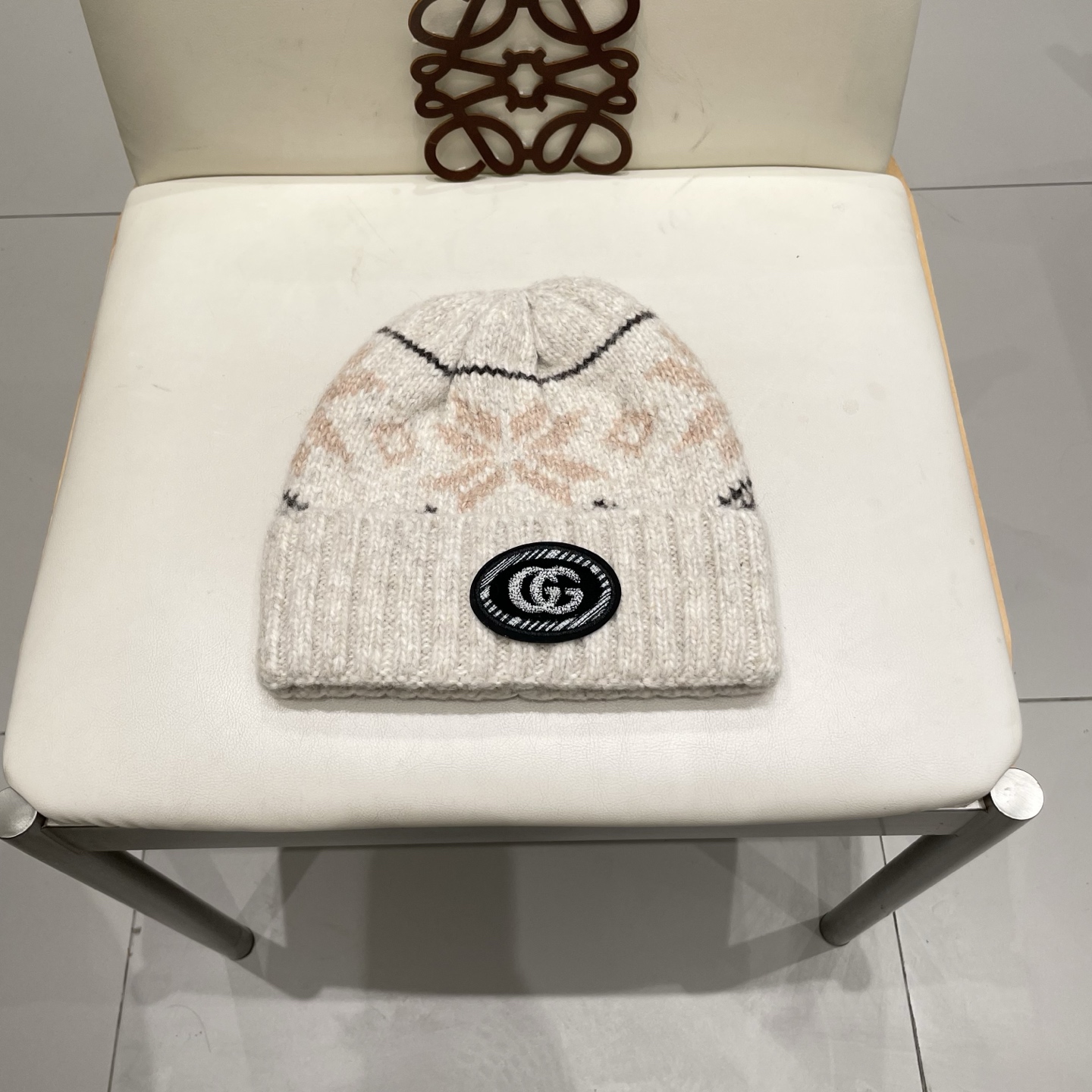 gucci古奇提花费尔岛风针织帽秋冬护耳羊绒保暖厚实毛线帽子休闲冷帽女