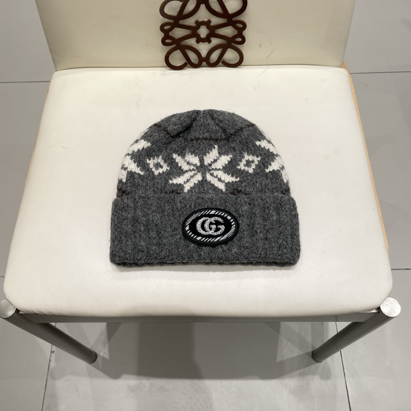 gucci古奇提花费尔岛风针织帽秋冬护耳羊绒保暖厚实毛线帽子休闲冷帽女