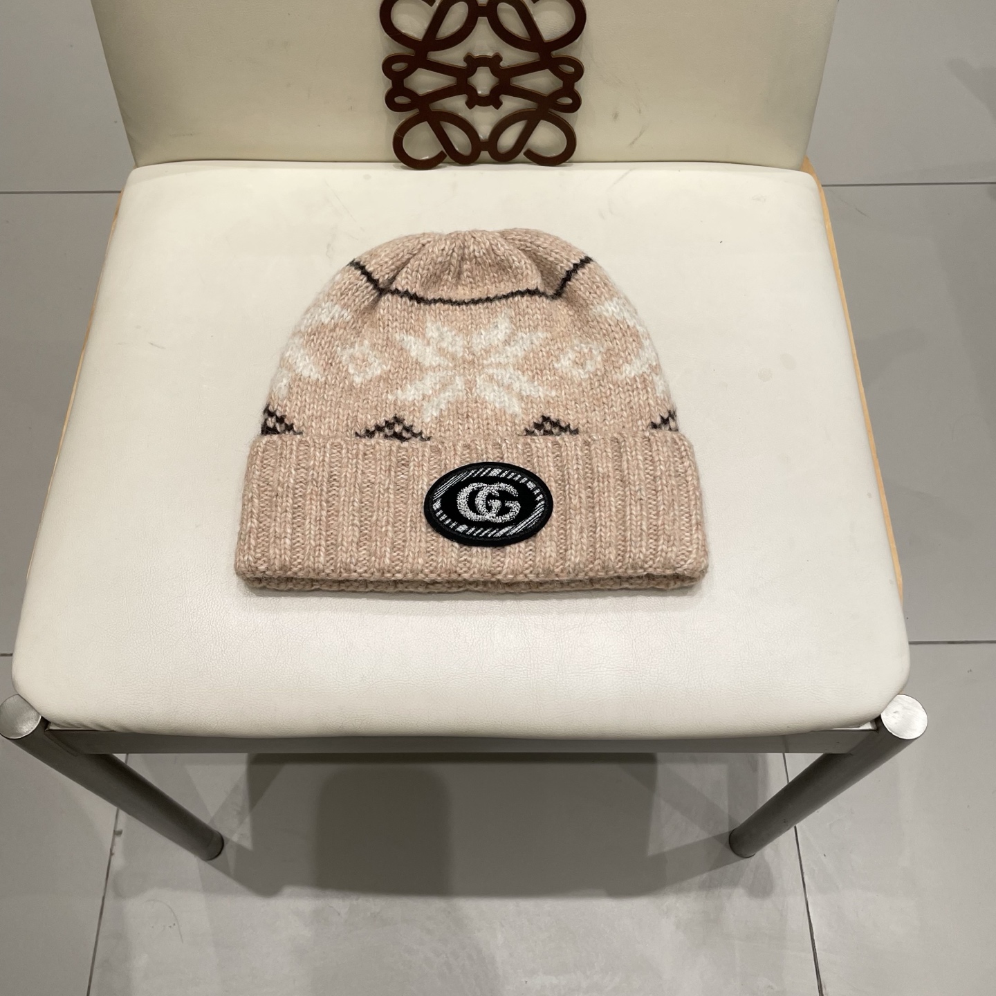 gucci古奇提花费尔岛风针织帽秋冬护耳羊绒保暖厚实毛线帽子休闲冷帽女