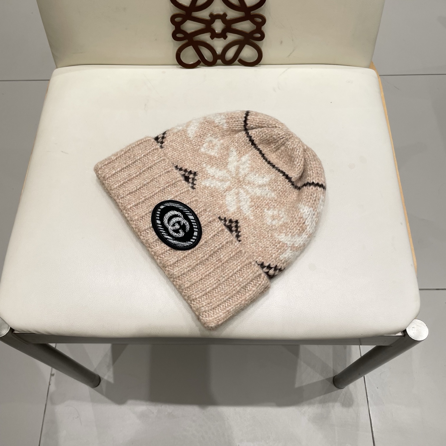 gucci古奇提花费尔岛风针织帽秋冬护耳羊绒保暖厚实毛线帽子休闲冷帽女