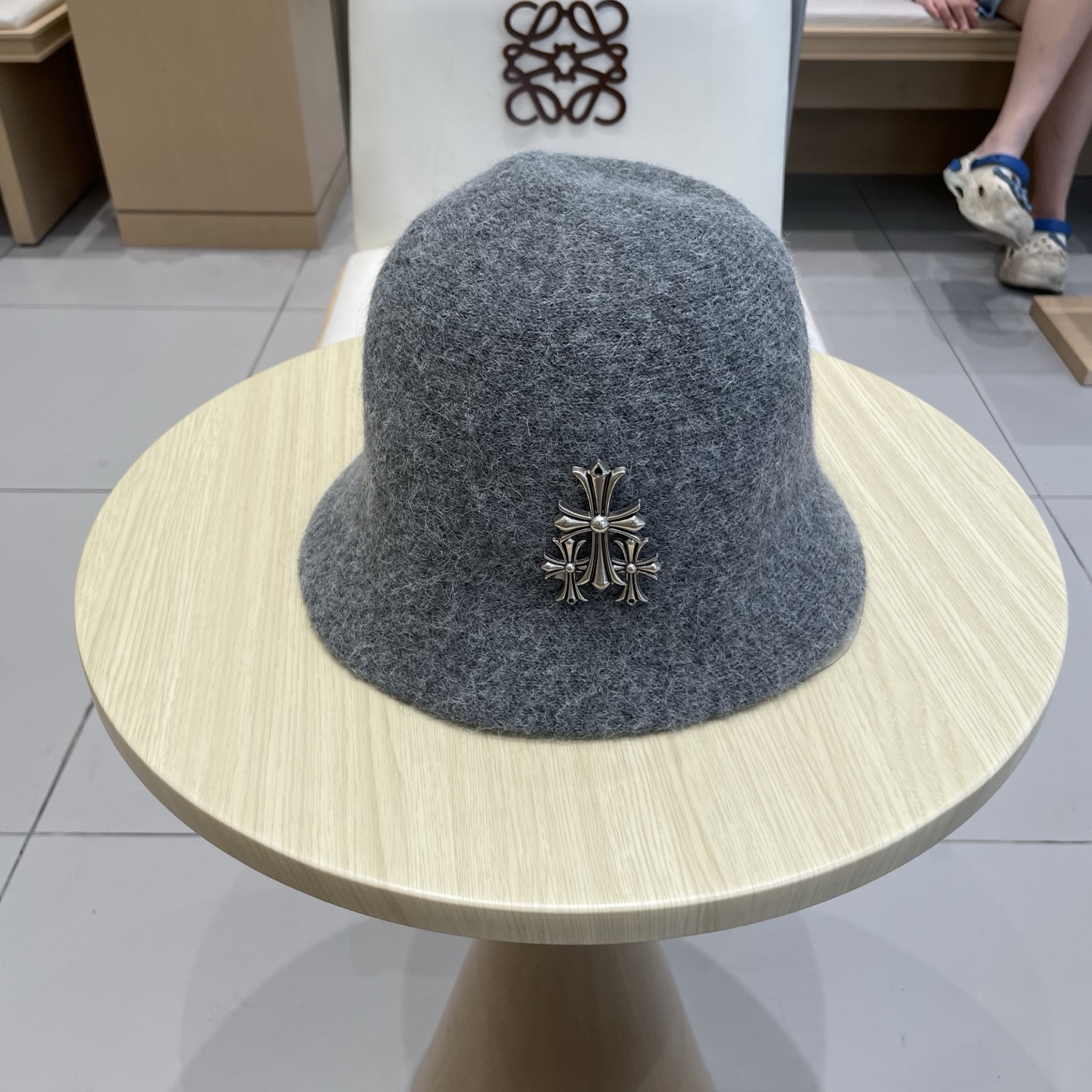  Chrome Hearts 克罗心高品质软糯羊驼毛针织渔夫帽子女秋冬季百搭韩版显脸小盆帽大头围水桶帽