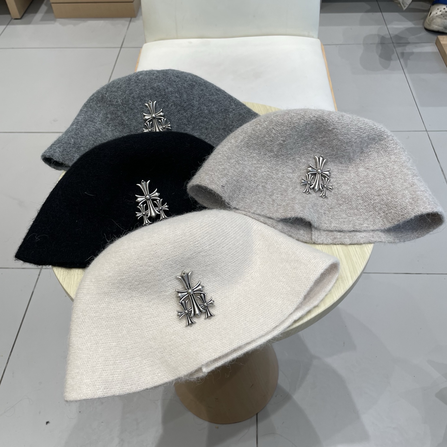  Chrome Hearts 克罗心高品质软糯羊驼毛针织渔夫帽子女秋冬季百搭韩版显脸小盆帽大头围水桶帽