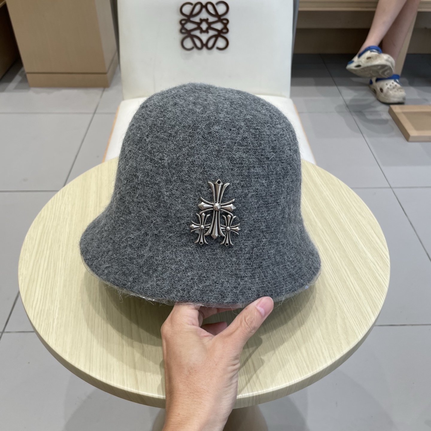  Chrome Hearts 克罗心高品质软糯羊驼毛针织渔夫帽子女秋冬季百搭韩版显脸小盆帽大头围水桶帽