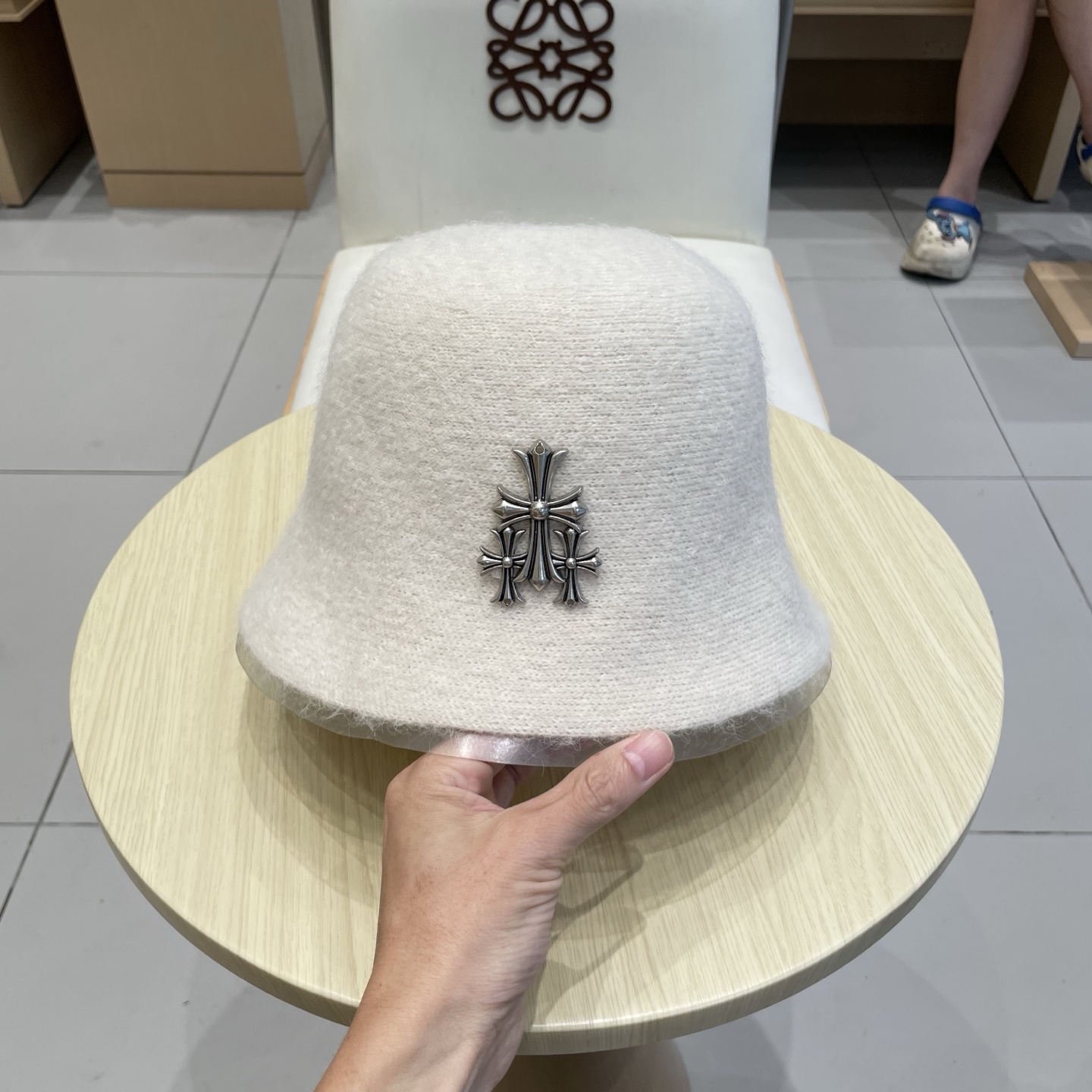  Chrome Hearts 克罗心高品质软糯羊驼毛针织渔夫帽子女秋冬季百搭韩版显脸小盆帽大头围水桶帽