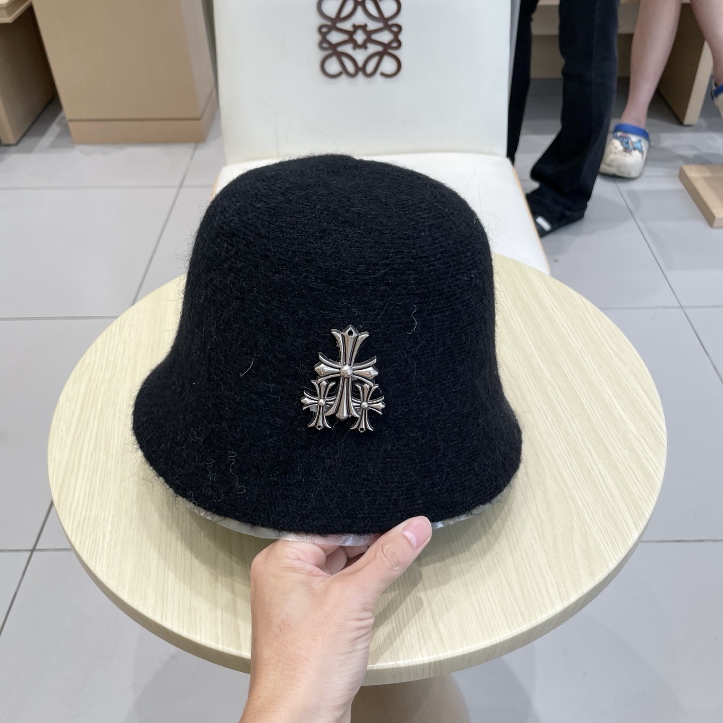  Chrome Hearts 克罗心高品质软糯羊驼毛针织渔夫帽子女秋冬季百搭韩版显脸小盆帽大头围水桶帽