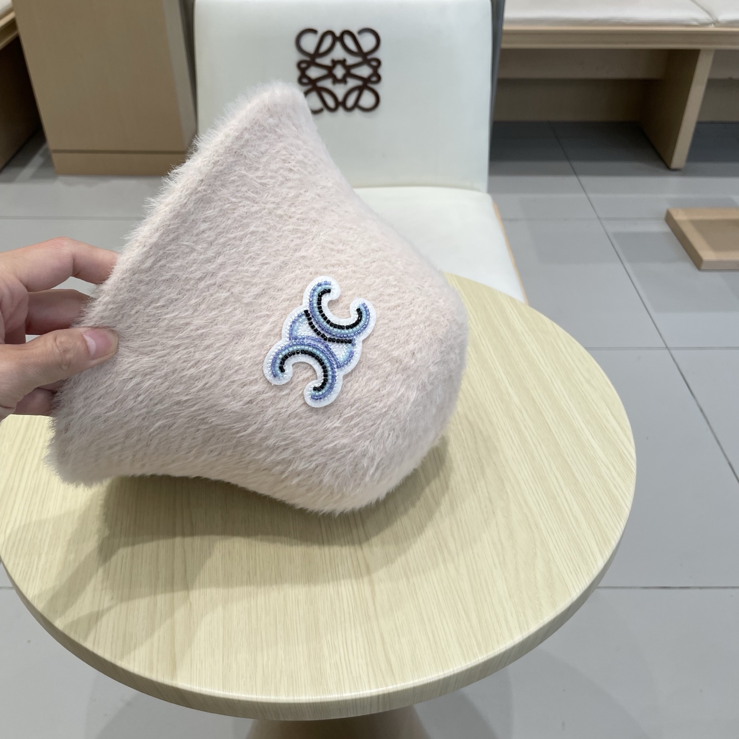 塞琳celine渔夫帽女秋冬毛绒绒帽子大头围保暖护耳显脸小兔毛可爱白色水桶帽