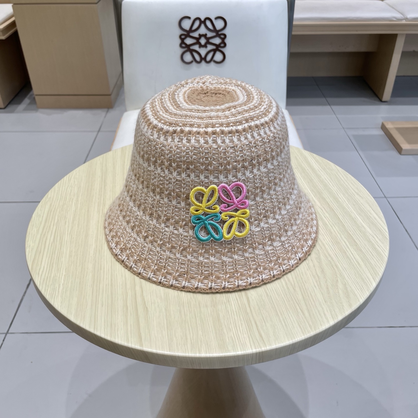  loewe罗意威条纹针织渔夫帽子女秋冬新款素颜遮脸水桶帽气质百搭保暖盆帽