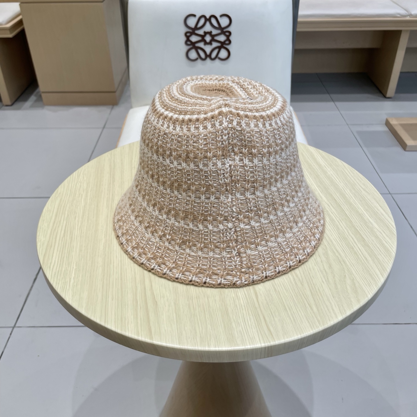  loewe罗意威条纹针织渔夫帽子女秋冬新款素颜遮脸水桶帽气质百搭保暖盆帽