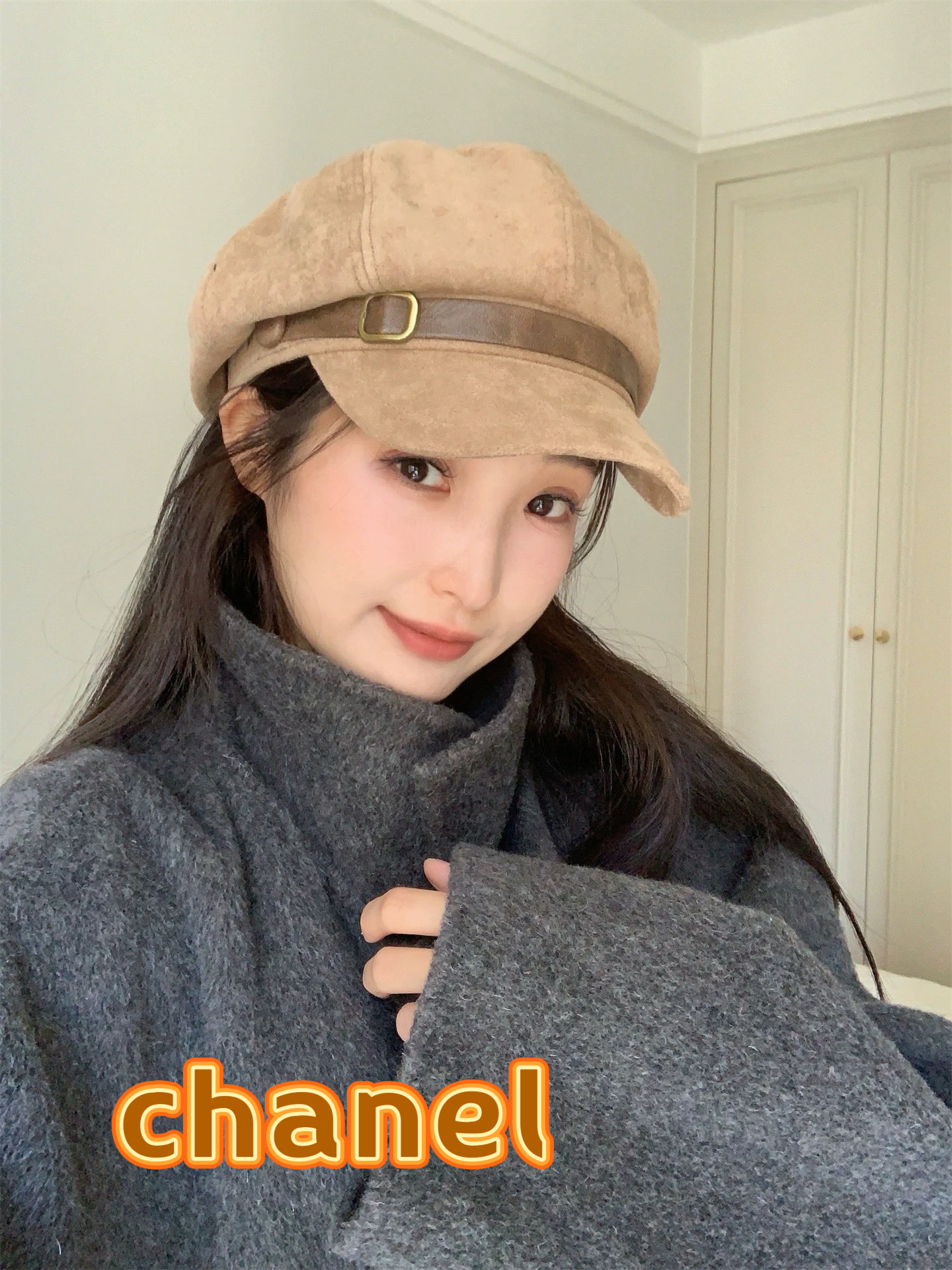 香奈儿Chanel2025秋冬新款麂皮绒复古贝雷帽女韩系做旧潮气质时尚显脸小