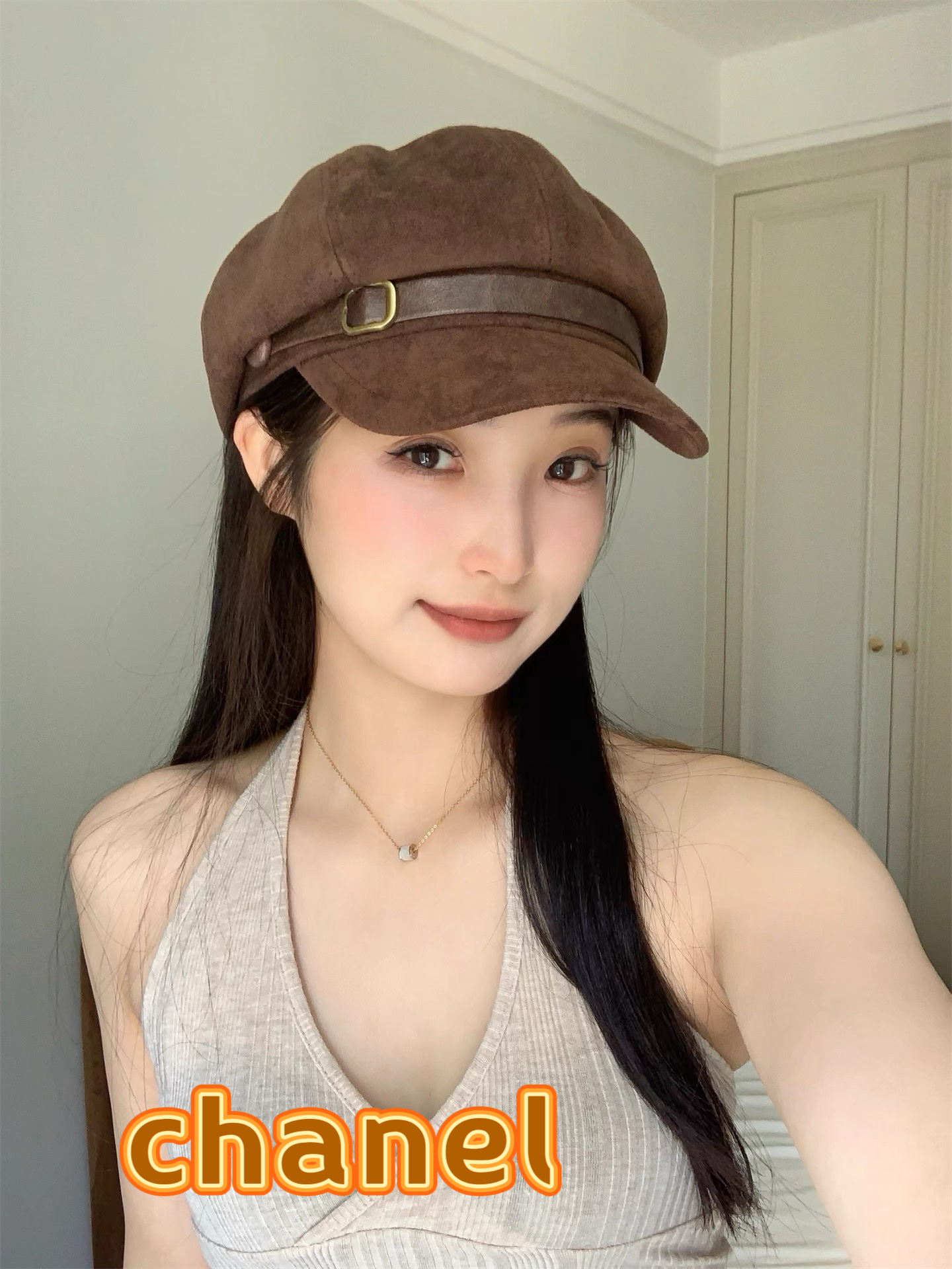 香奈儿Chanel2025秋冬新款麂皮绒复古贝雷帽女韩系做旧潮气质时尚显脸小