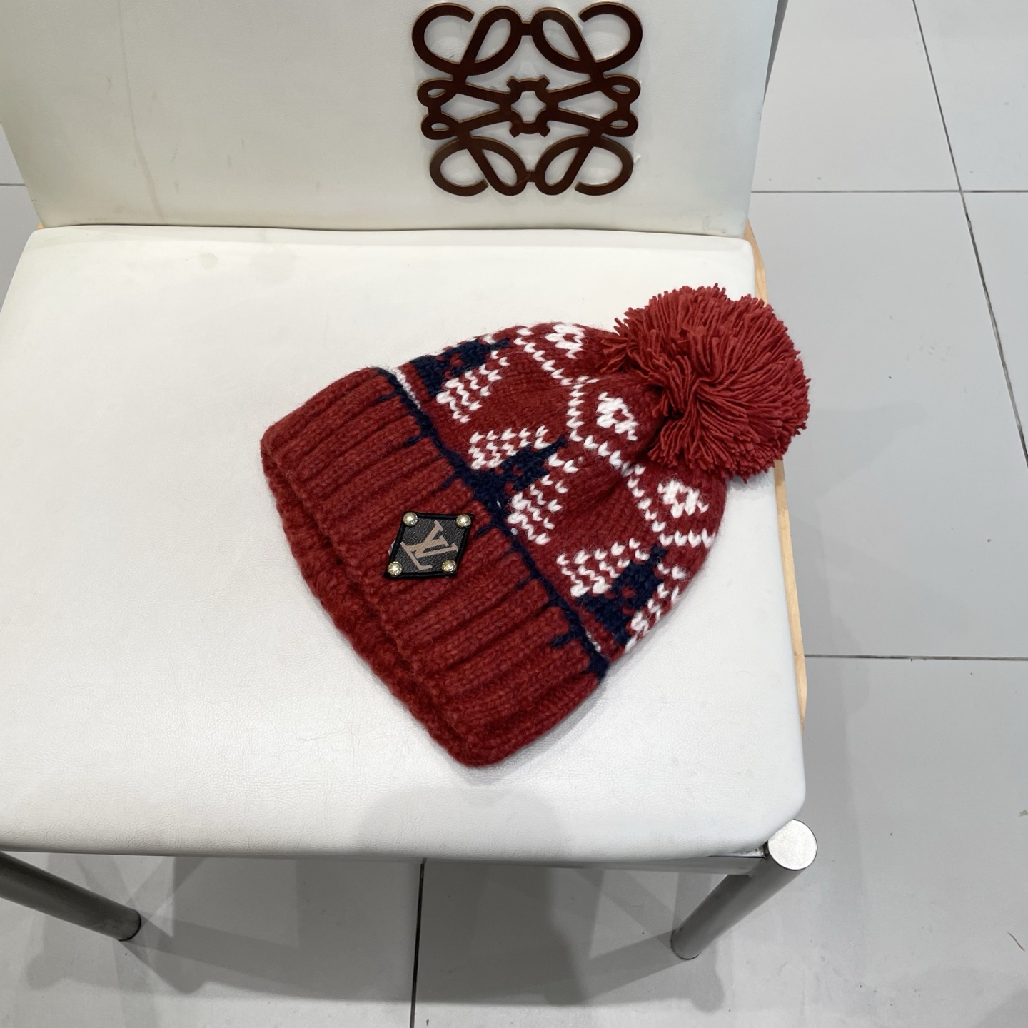 Lv路易威登复古提花毛球针织帽子女2025新款秋冬季保暖护耳显脸小防寒毛线帽