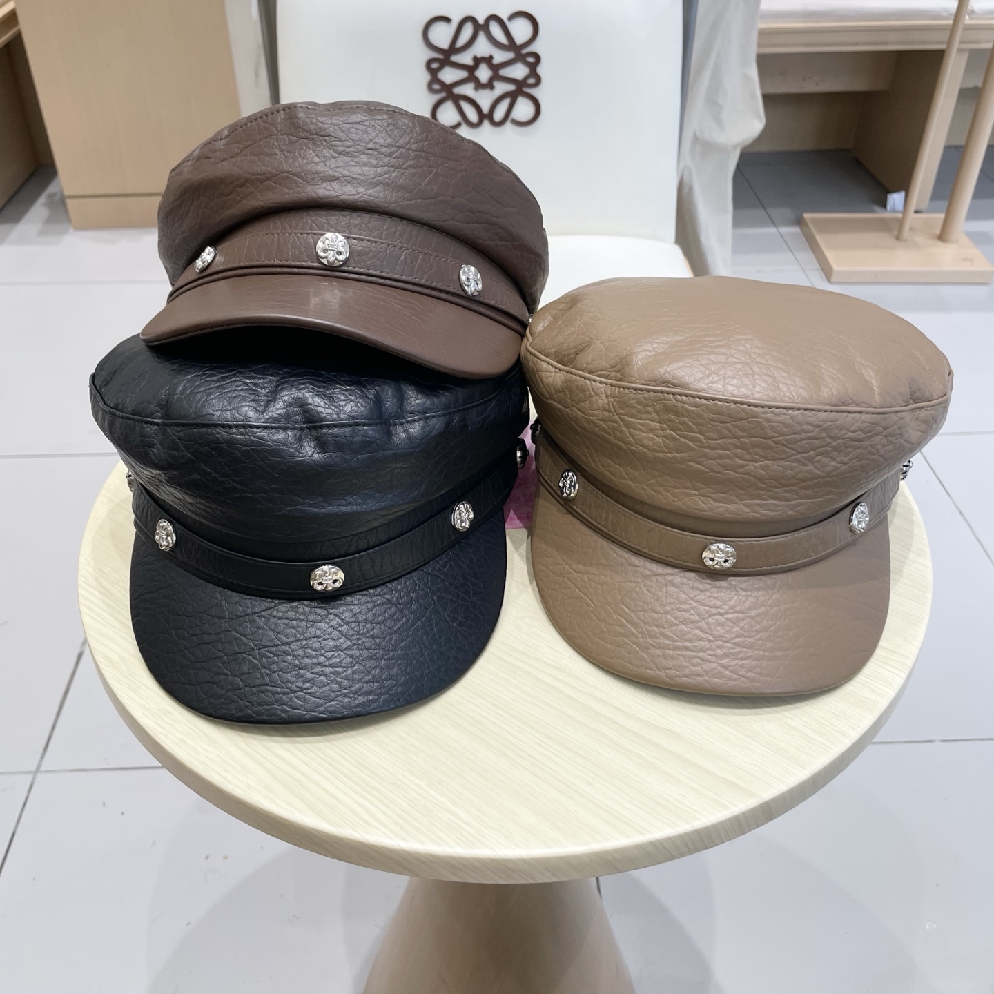 Chrome Hearts春秋冬季真皮帽子男女士情侣同款保暖薄款平顶帽鸭舌帽