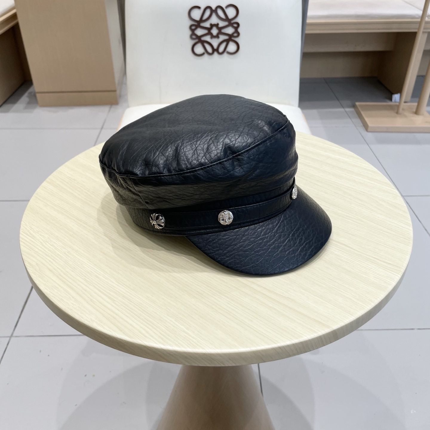 Chrome Hearts春秋冬季真皮帽子男女士情侣同款保暖薄款平顶帽鸭舌帽