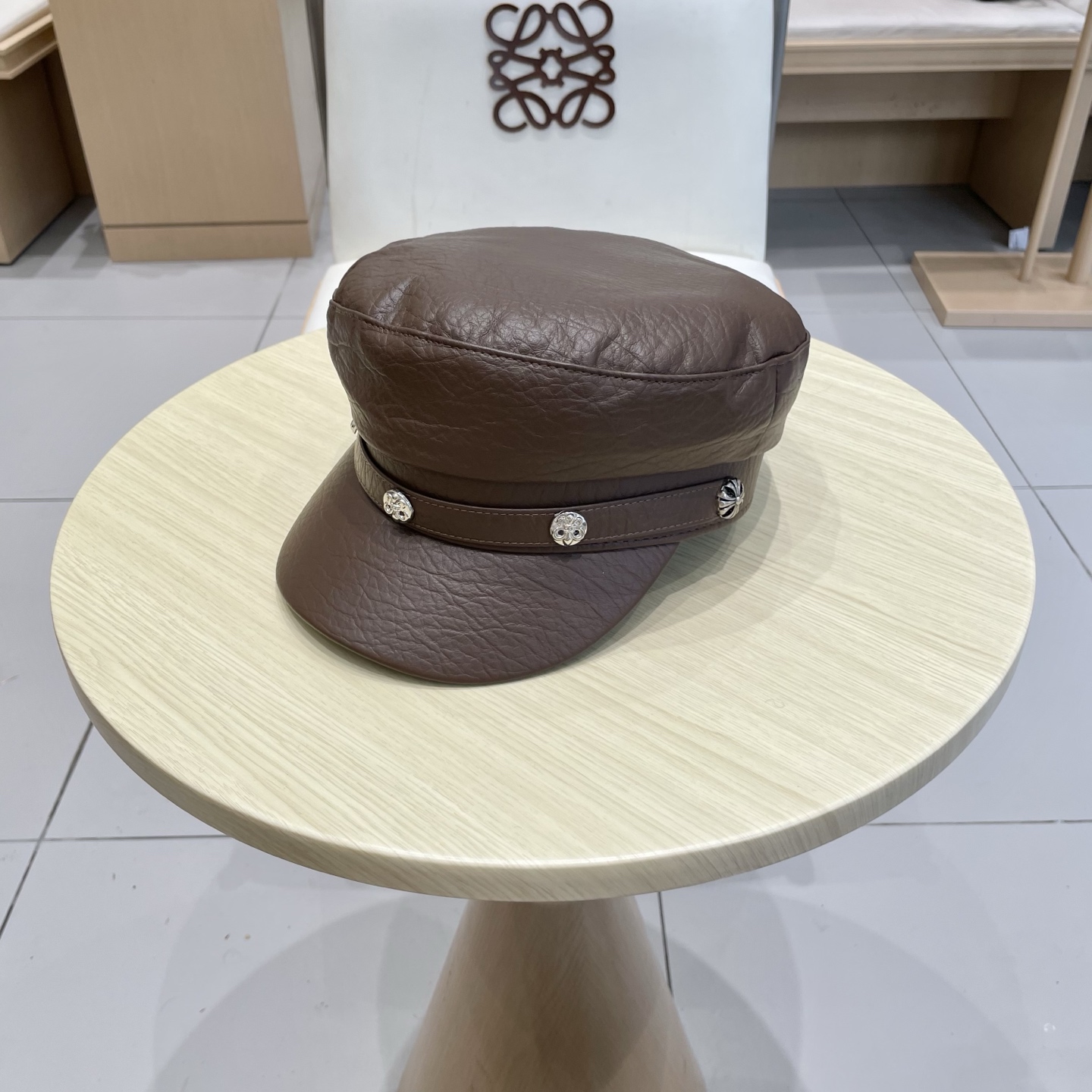 Chrome Hearts春秋冬季真皮帽子男女士情侣同款保暖薄款平顶帽鸭舌帽