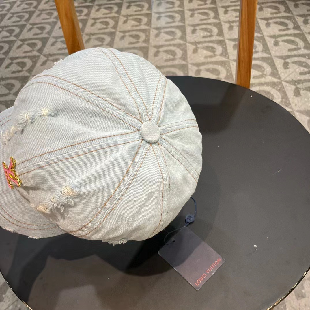 LouiVuittonLV路易威登复古水洗做旧八角牛仔布贝雷帽子女春夏季破洞大头围显脸小贝雷帽