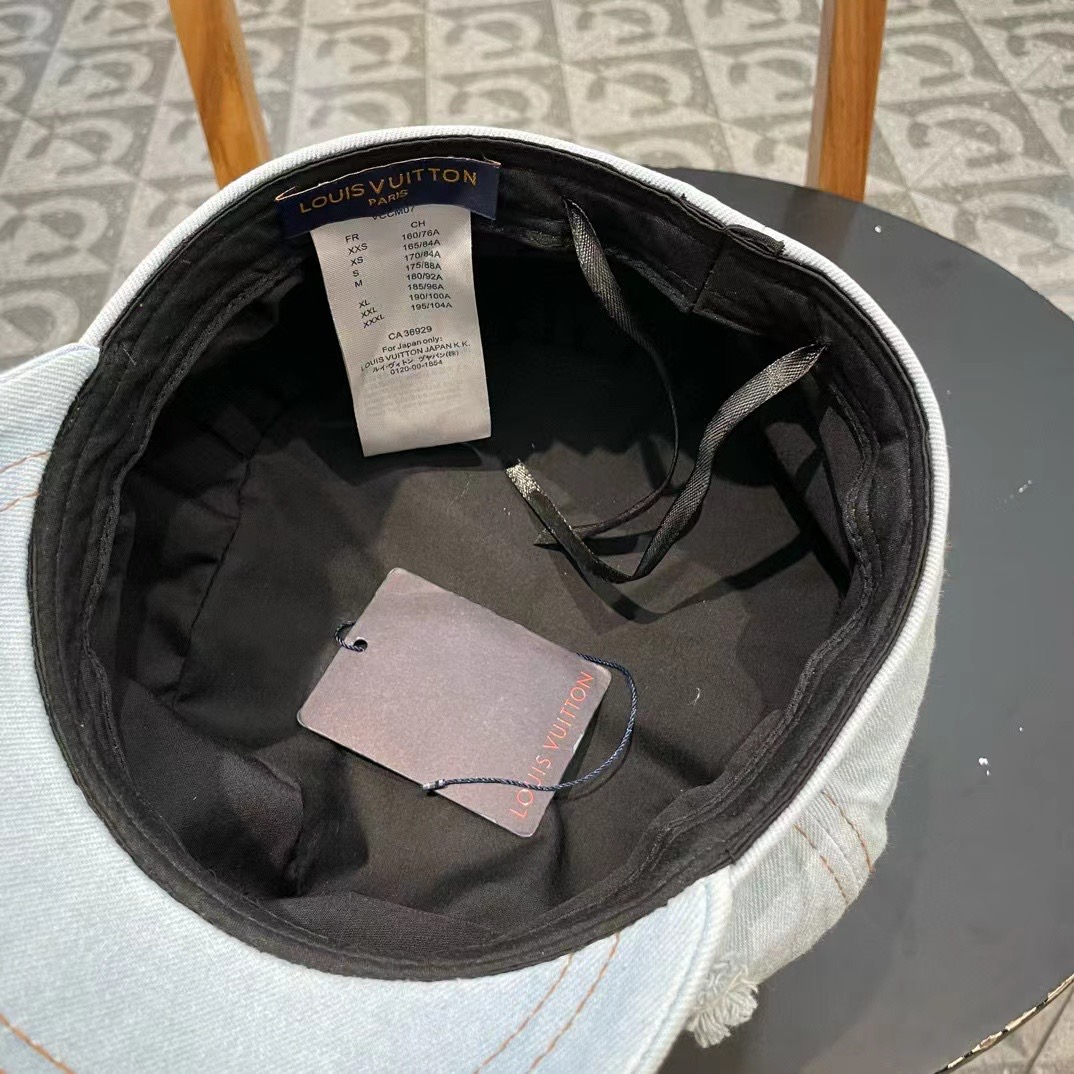 LouiVuittonLV路易威登复古水洗做旧八角牛仔布贝雷帽子女春夏季破洞大头围显脸小贝雷帽