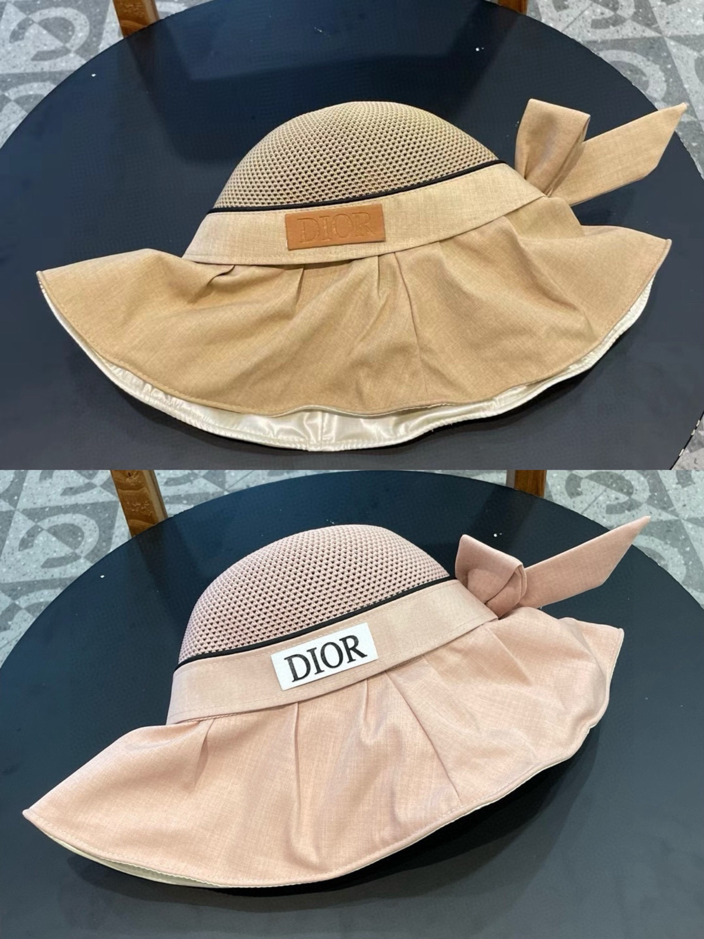 DIOR迪奥 大檐蝴蝶结网眼防晒渔夫帽女春夏季遮脸遮阳帽子防紫外线太阳盆帽