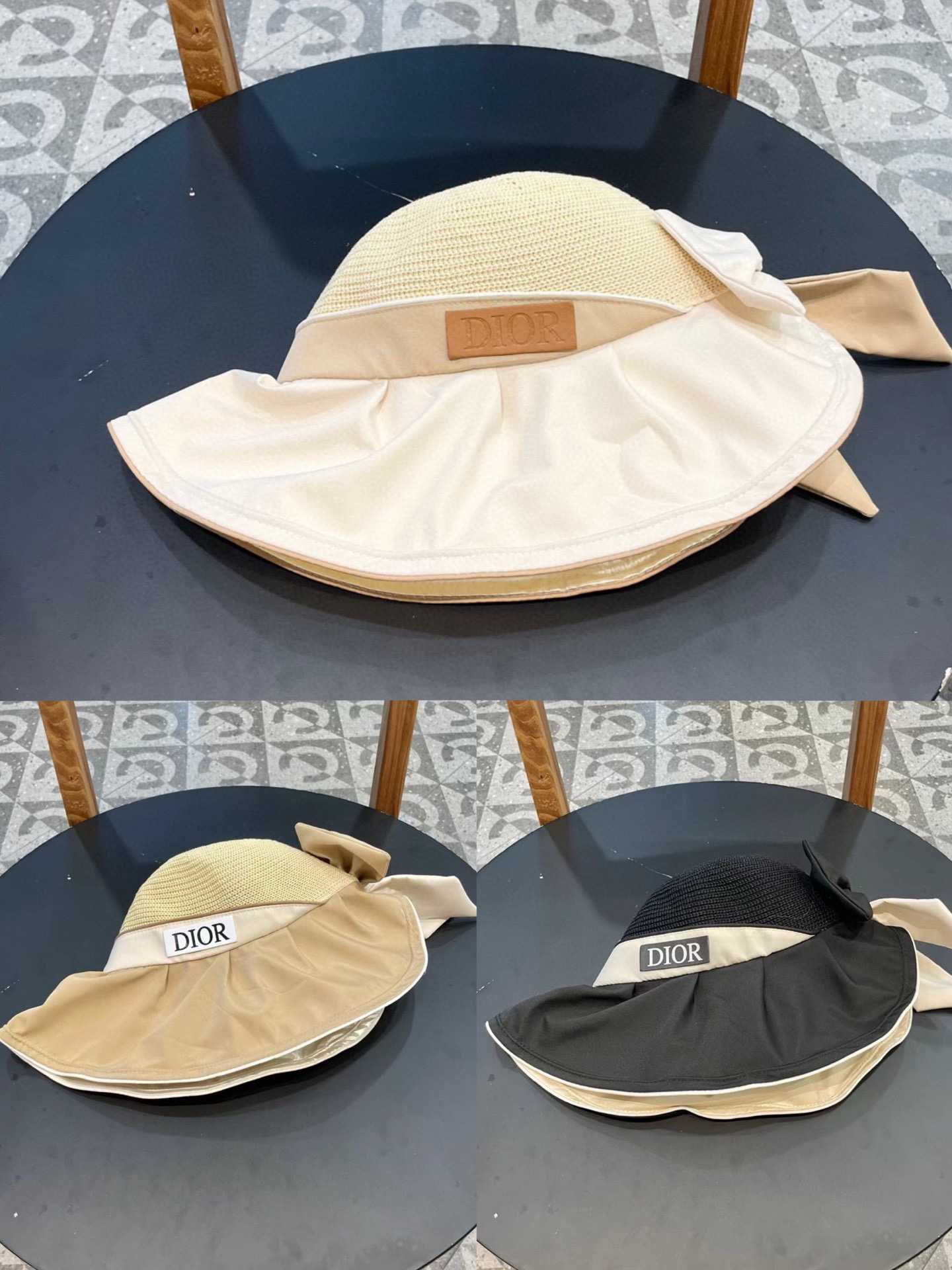 DIOR渔夫帽 2024夏季新款遮阳防晒蝴蝶结渔夫帽子女沙滩出游大檐显脸小太阳帽
