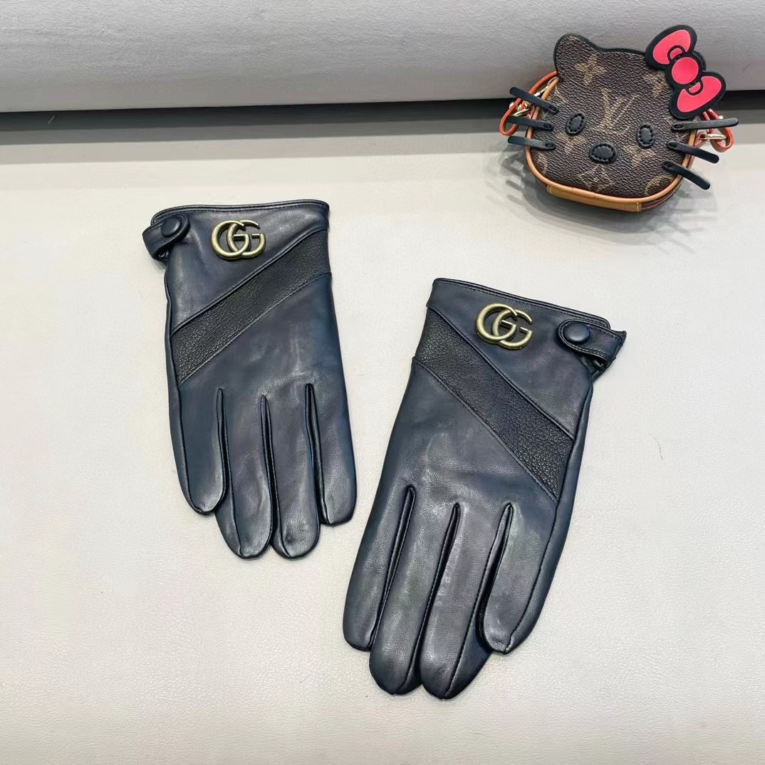 古奇GUCCi男款新品羊皮手套，时尚手套，秋冬保暖加绒内里，经典简洁💕上手超舒适柔软、百搭！码数l,xl