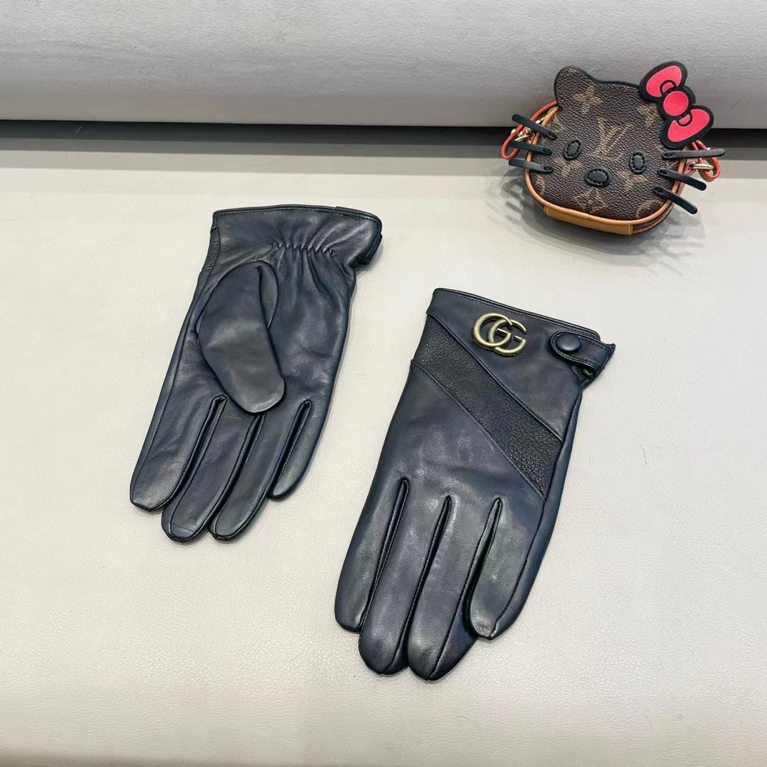 古奇GUCCi男款新品羊皮手套，时尚手套，秋冬保暖加绒内里，经典简洁💕上手超舒适柔软、百搭！码数l,xl