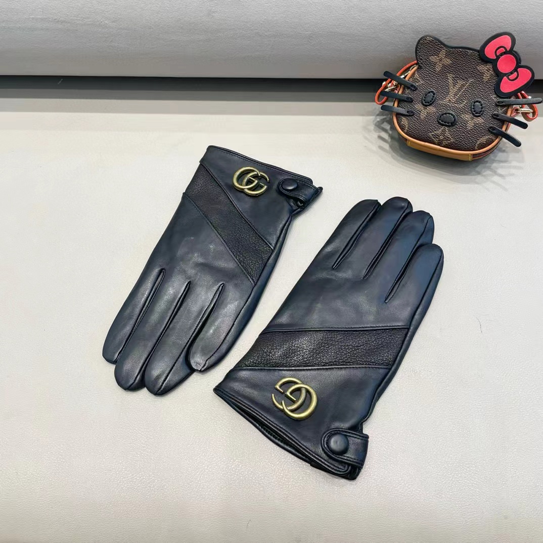 古奇GUCCi男款新品羊皮手套，时尚手套，秋冬保暖加绒内里，经典简洁💕上手超舒适柔软、百搭！码数l,xl