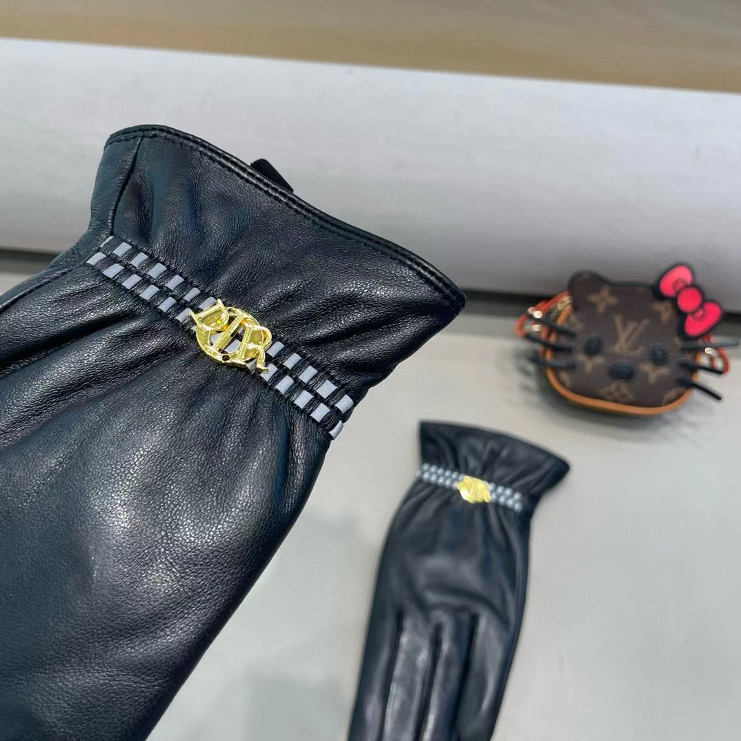 DIOR迪奥女款羊皮手套，时尚手套，秋冬保暖加绒内里，经典简洁💕上手超舒适柔软、百搭！码数ML