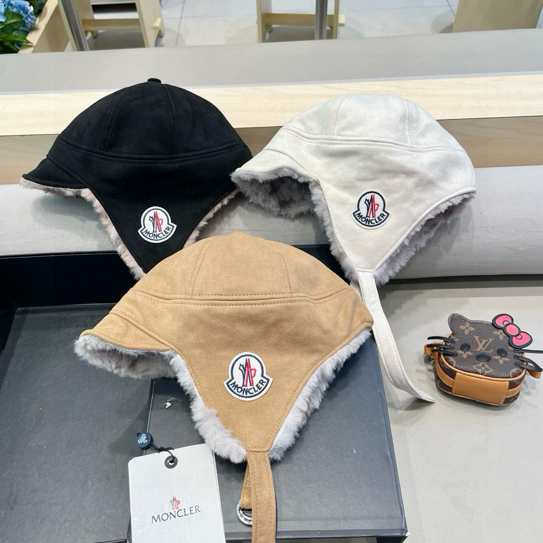 蒙口MONCLER复古双面戴加厚毛绒雷锋帽女秋冬防寒骑车滑雪帽男女显脸小飞行帽