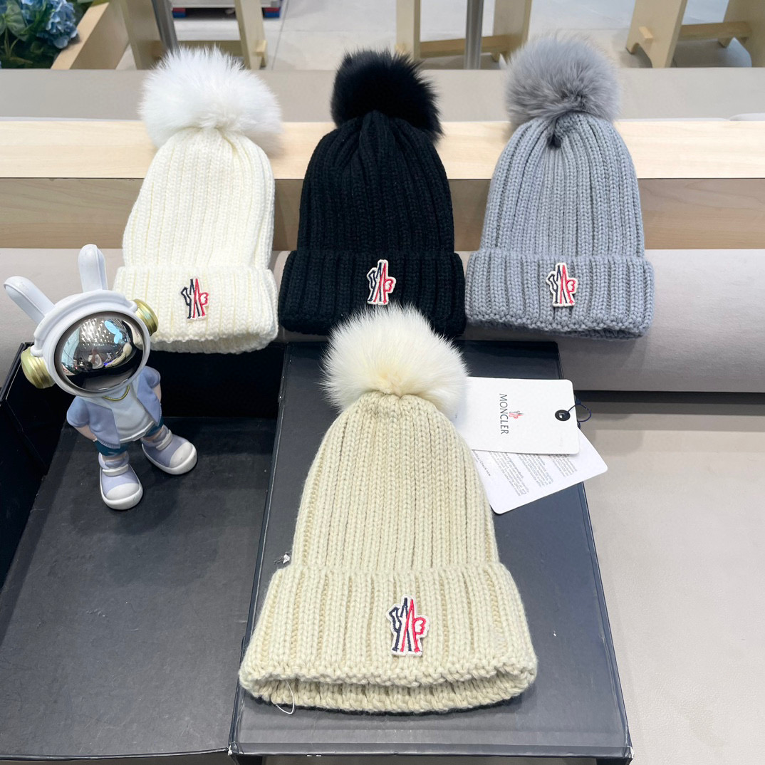 蒙口Moncler盟可睐配狐狸毛球💥官网经典针织帽，原单复刻.非常柔软亲肤，弹性很好💓有质感又非常百搭的