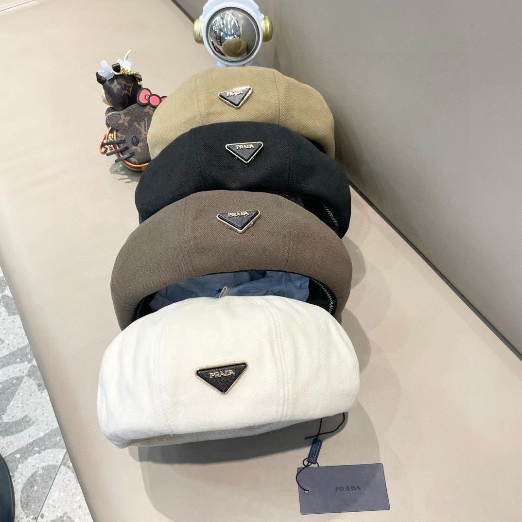 PRADA普拉达 贝雷帽南瓜女春秋款显脸韩系大头围2024新款