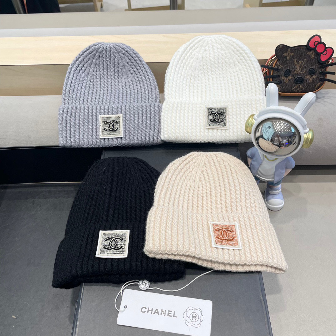 Chanel 简约基础款纯色羊毛混纺粗针毛线帽女秋冬季保暖套头针织帽显脸小