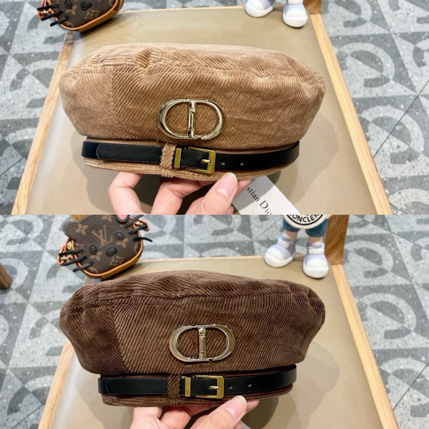 迪奥DIOR秋冬款美拉德风皮条贝雷帽女绒面大帽围显脸小新款保暖防风帽子