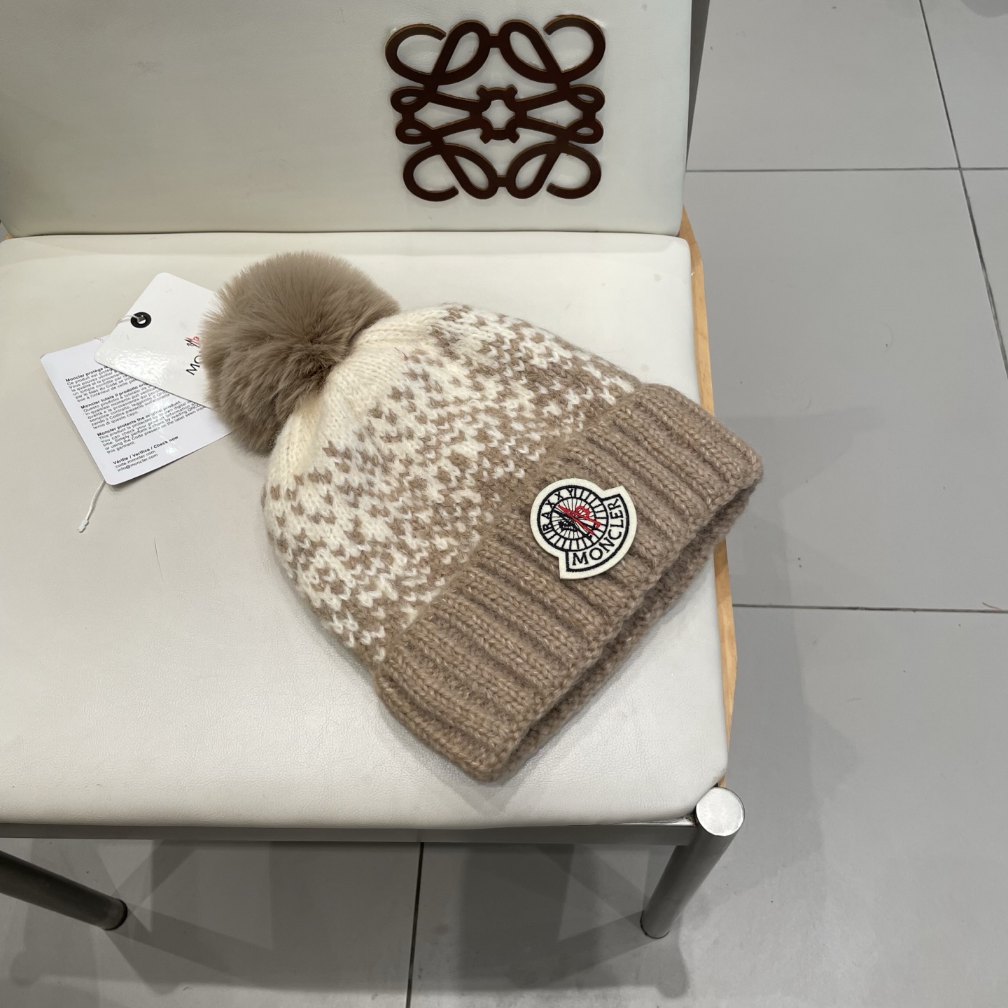 蒙口Moncler盟可睐2025新款提花毛线帽子女秋冬季护耳保暖可爱毛球针织帽大头围冷帽