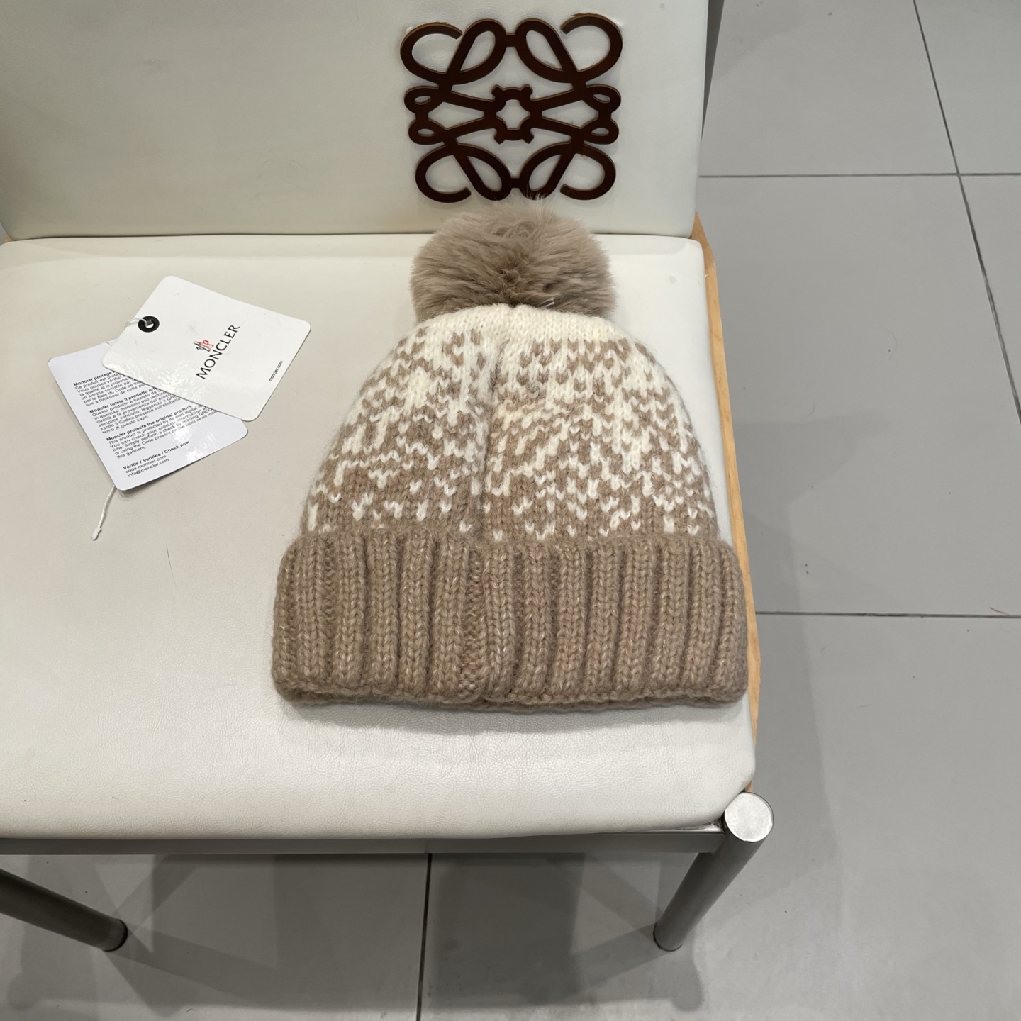 蒙口Moncler盟可睐2025新款提花毛线帽子女秋冬季护耳保暖可爱毛球针织帽大头围冷帽