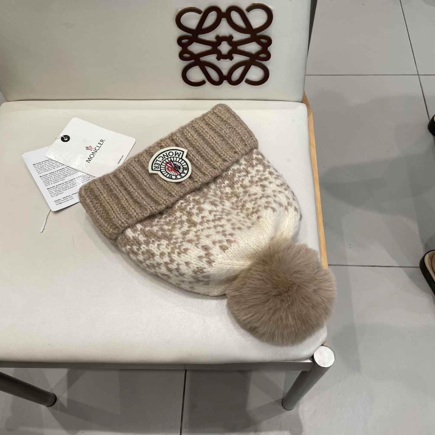 蒙口Moncler盟可睐2025新款提花毛线帽子女秋冬季护耳保暖可爱毛球针织帽大头围冷帽