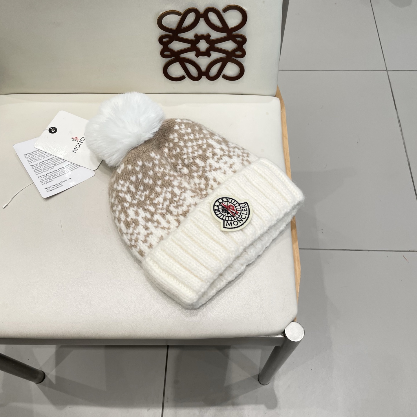 蒙口Moncler盟可睐2025新款提花毛线帽子女秋冬季护耳保暖可爱毛球针织帽大头围冷帽