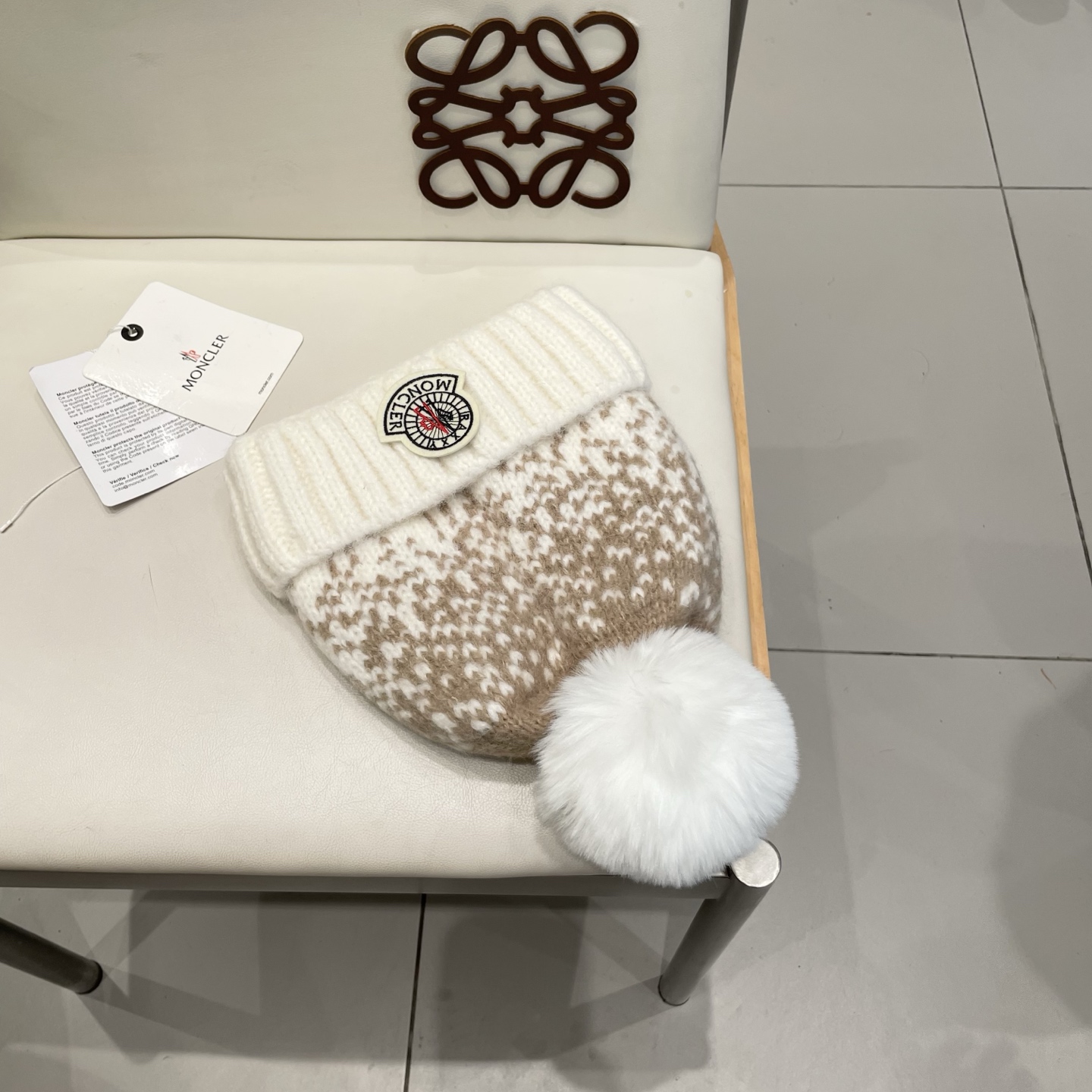 蒙口Moncler盟可睐2025新款提花毛线帽子女秋冬季护耳保暖可爱毛球针织帽大头围冷帽