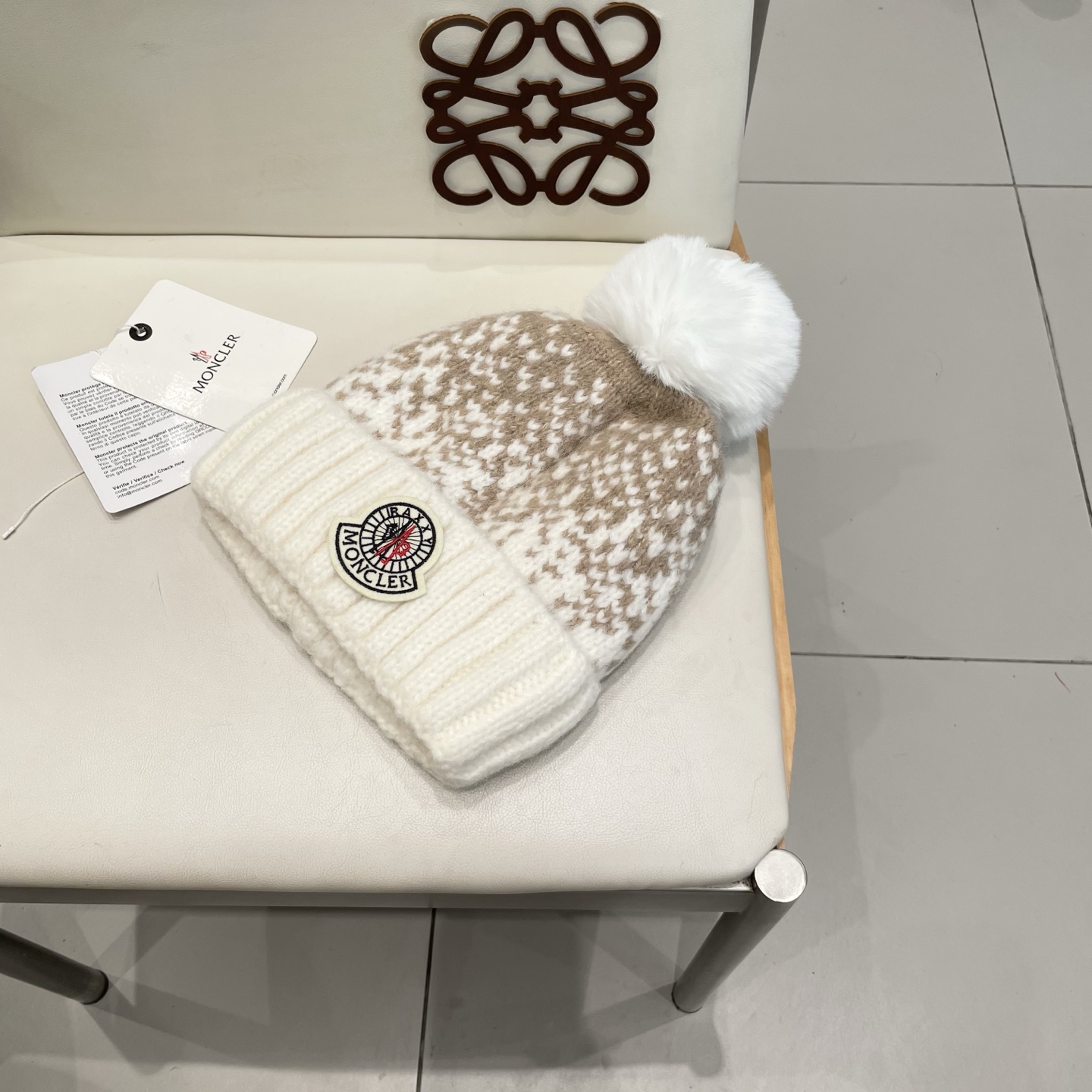 蒙口Moncler盟可睐2025新款提花毛线帽子女秋冬季护耳保暖可爱毛球针织帽大头围冷帽