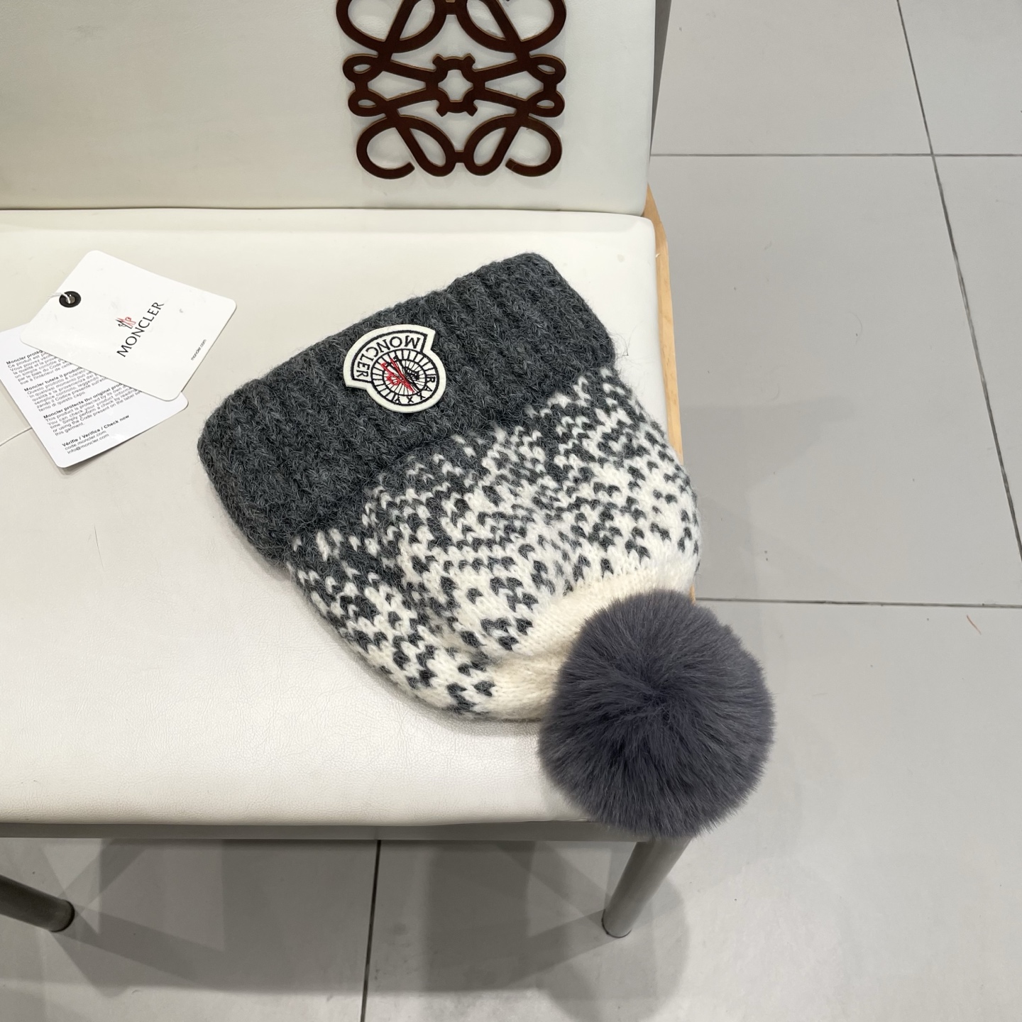 蒙口Moncler盟可睐2025新款提花毛线帽子女秋冬季护耳保暖可爱毛球针织帽大头围冷帽