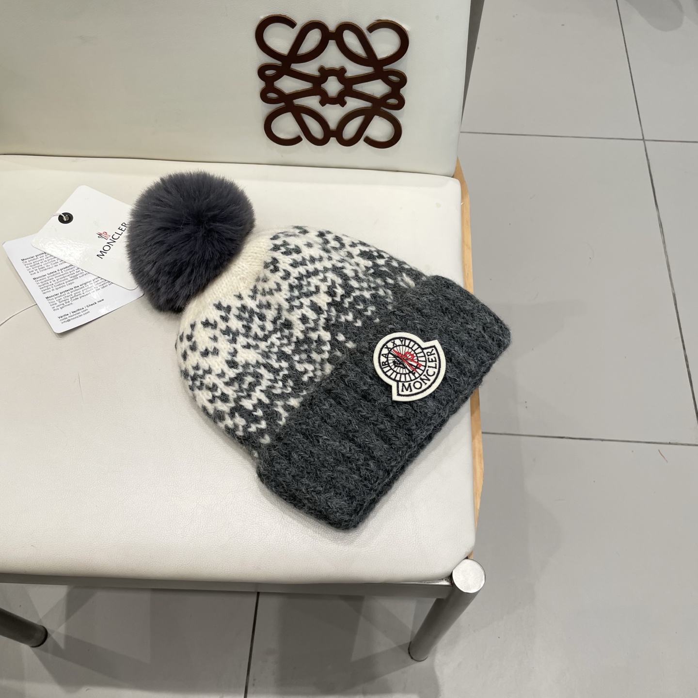 蒙口Moncler盟可睐2025新款提花毛线帽子女秋冬季护耳保暖可爱毛球针织帽大头围冷帽