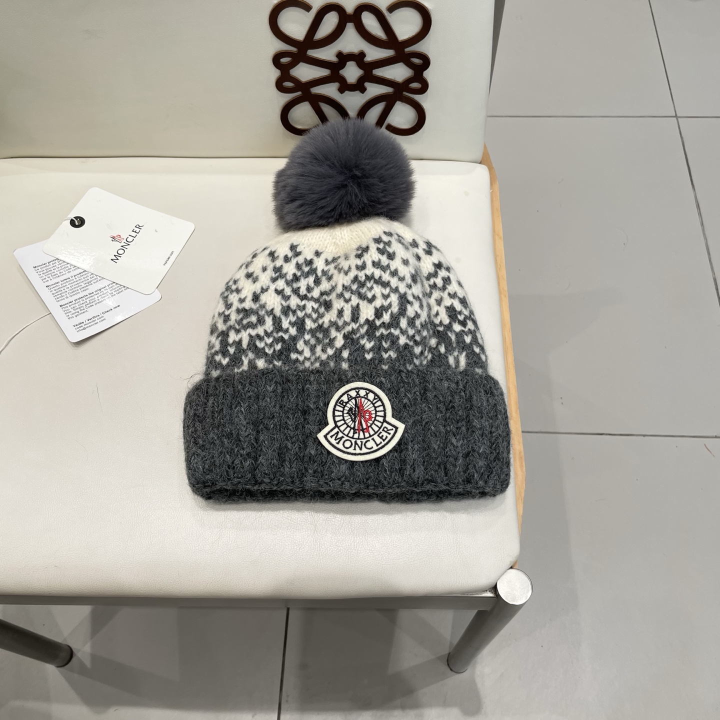 蒙口Moncler盟可睐2025新款提花毛线帽子女秋冬季护耳保暖可爱毛球针织帽大头围冷帽