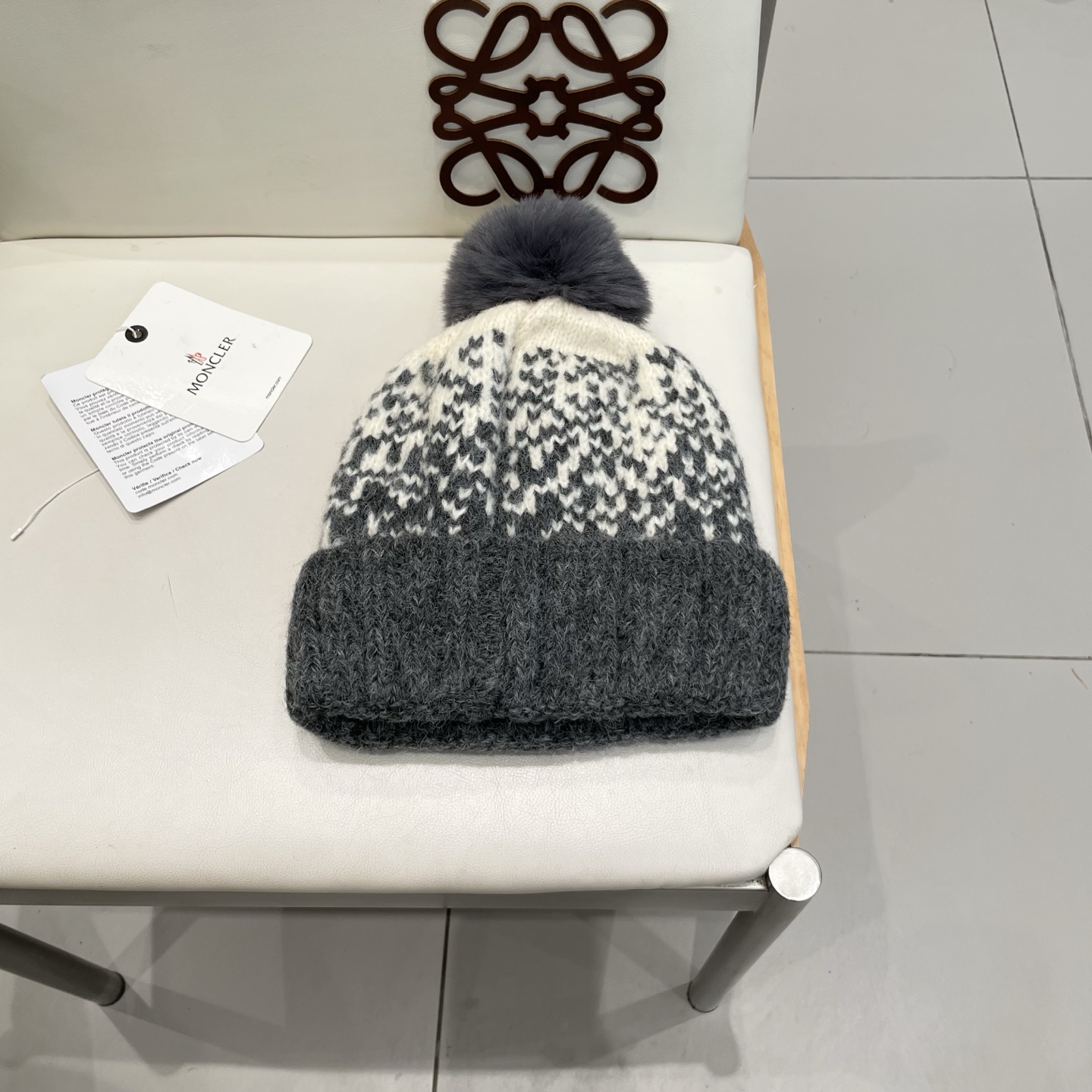 蒙口Moncler盟可睐2025新款提花毛线帽子女秋冬季护耳保暖可爱毛球针织帽大头围冷帽
