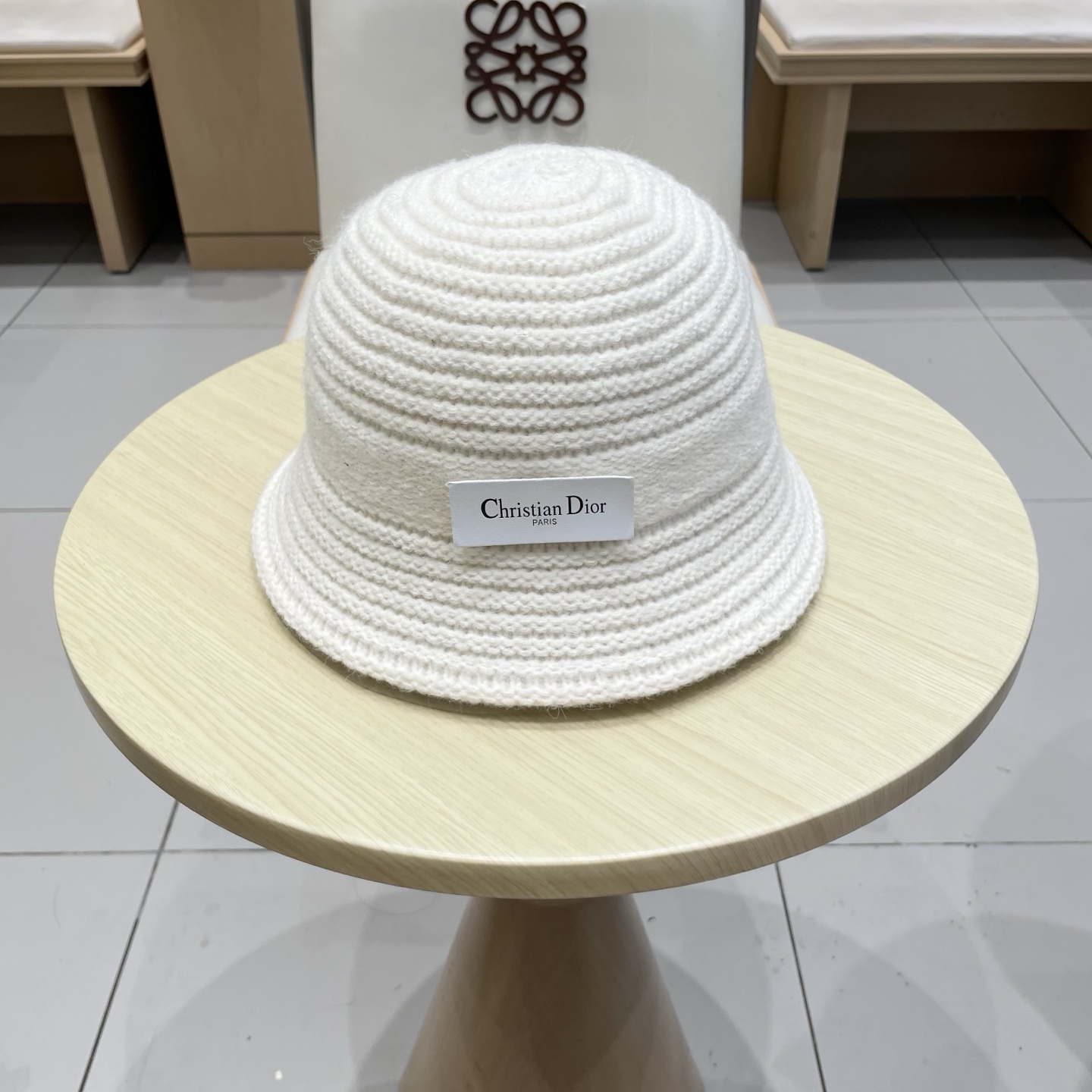 DIOR迪奥2025休闲加厚针织渔夫帽女大头围百搭秋冬防风栗子色毛线盆帽