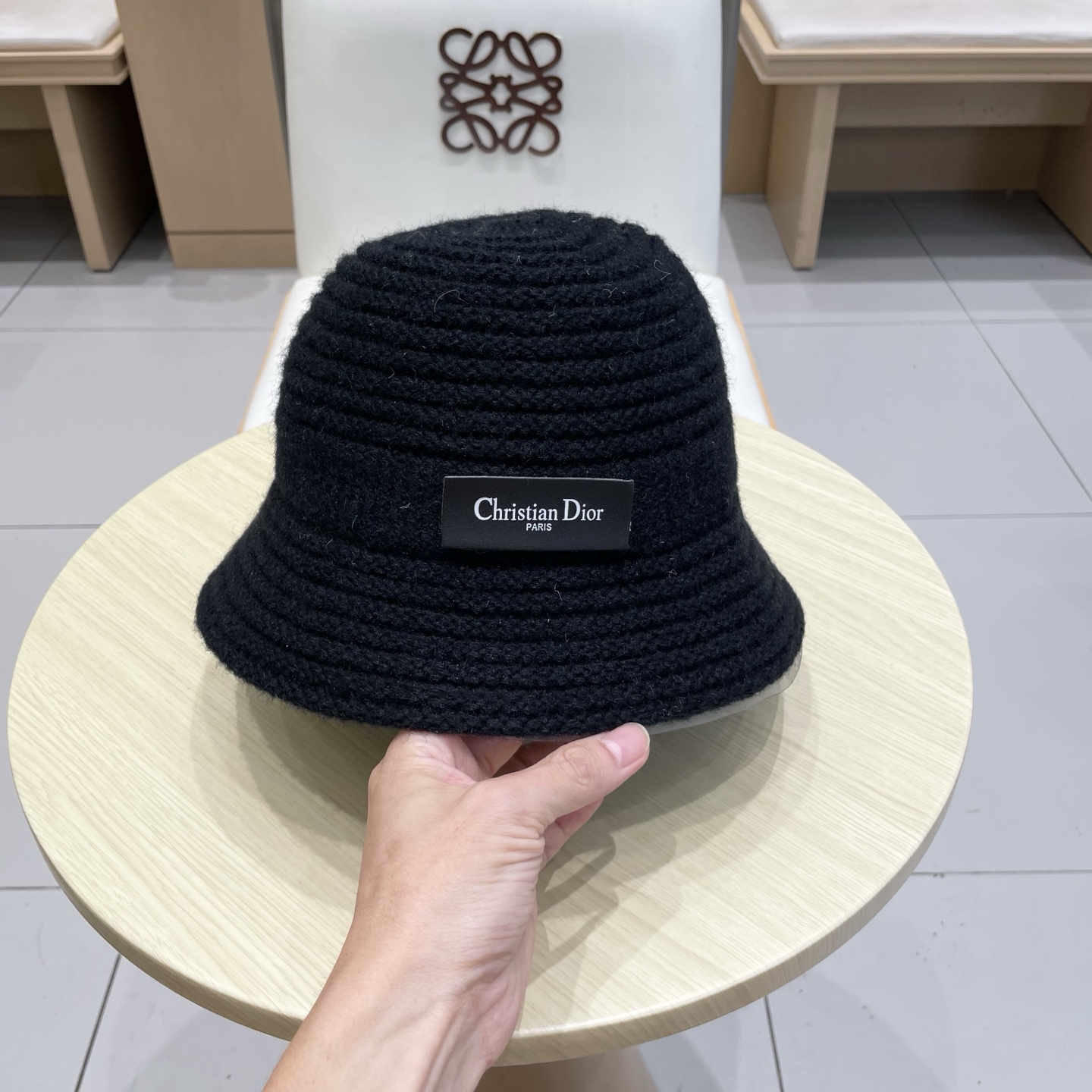 DIOR迪奥2025休闲加厚针织渔夫帽女大头围百搭秋冬防风栗子色毛线盆帽