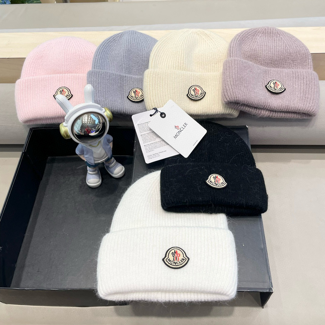 moncler【官网正品】蒙口米色针织帽男女秋冬季毛线帽百搭显脸小保暖冷帽