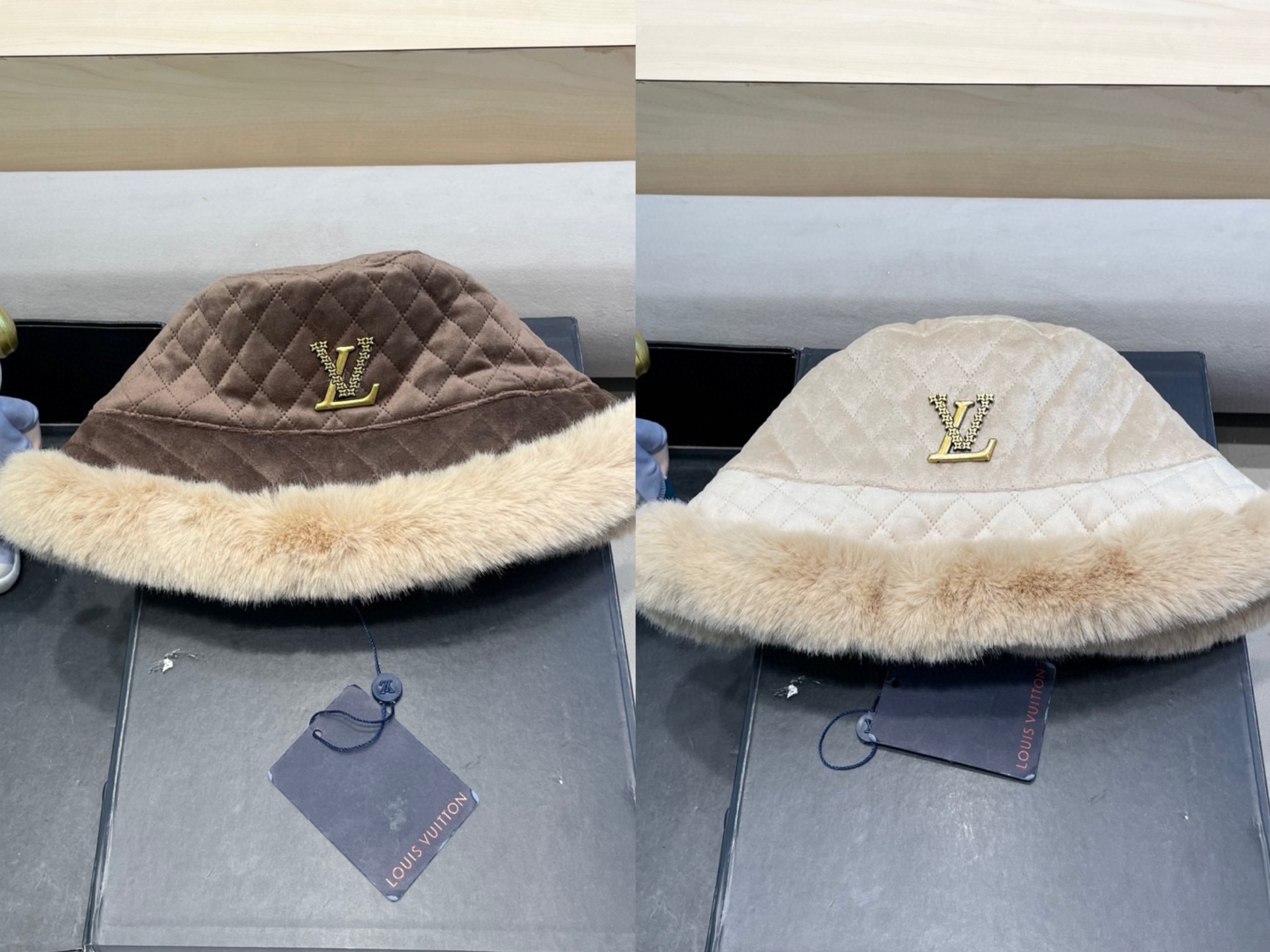 lv路易威登冬季加厚毛绒渔夫帽子女百搭显脸小保暖护耳盆帽东北户外防寒棉帽