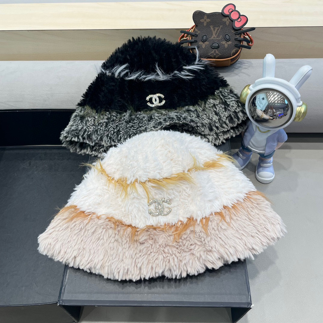 chanel毛绒条纹针织帽子女秋冬季新款显脸小毛线帽韩版百搭休闲加厚保暖