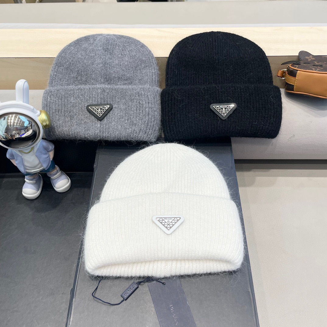 Prada普拉达兔毛毛线帽子女冬韩国东大门代购 ins光身保暖百搭针织帽韩版潮