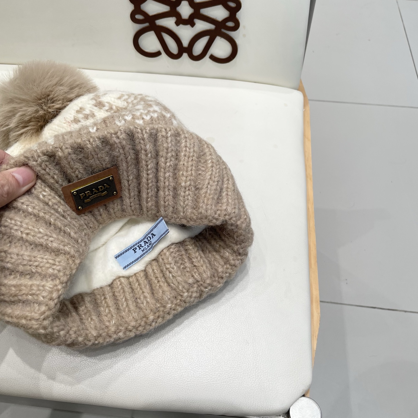 普拉达Prada韩版秋冬可爱毛球防寒保暖时尚提花加绒保暖帽女圣诞帽休闲毛线帽